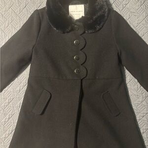 Janie and Jack Black Pea Coat with Faux Fur Collar